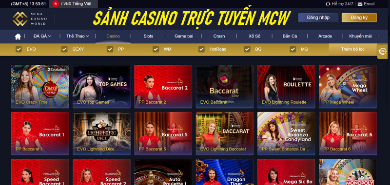 Các sảnh casino trực tuyến MCW